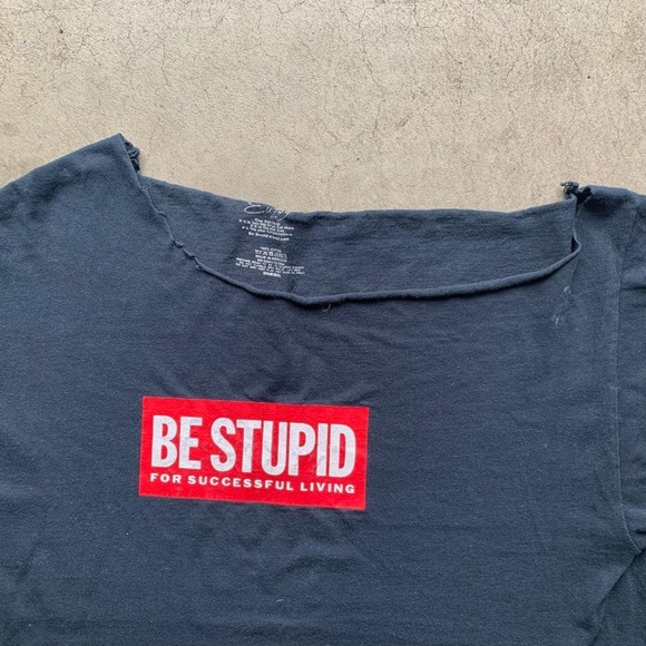Black & Red S/S "Be Stupid" Diesel Campaign DIY Cropped T and Scoop Neck - Picture 3 of 3